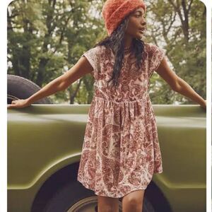 FREE POEPLE All The Time Paisley Petal Combo Velvet‎ Mini Dress Size M NWOT